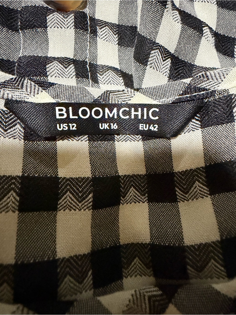 BloomChic Black & White Gingham Ruffle Button-Back Top - Picture 6 of 7